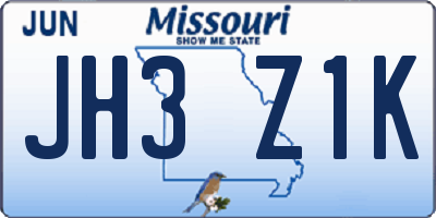 MO license plate JH3Z1K