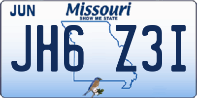 MO license plate JH6Z3I