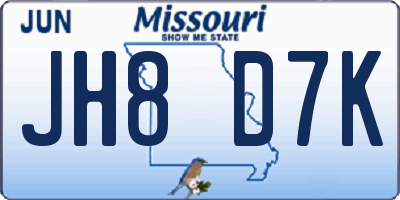 MO license plate JH8D7K