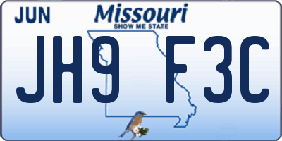 MO license plate JH9F3C