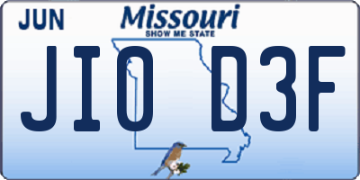 MO license plate JI0D3F