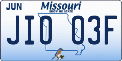 MO license plate JI0O3F