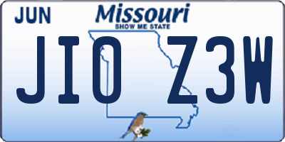 MO license plate JI0Z3W