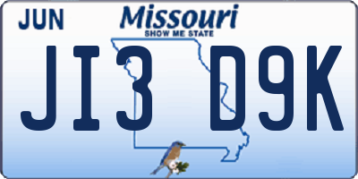MO license plate JI3D9K