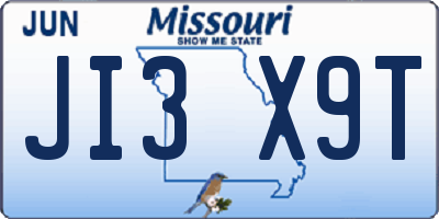 MO license plate JI3X9T