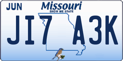 MO license plate JI7A3K
