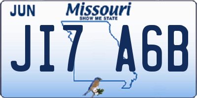 MO license plate JI7A6B
