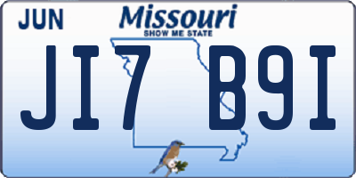 MO license plate JI7B9I