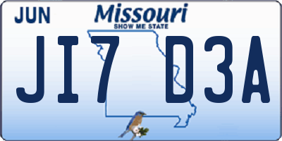 MO license plate JI7D3A