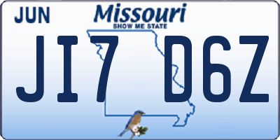 MO license plate JI7D6Z
