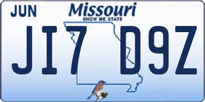 MO license plate JI7D9Z
