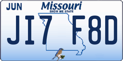 MO license plate JI7F8D