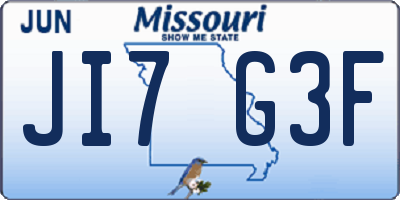 MO license plate JI7G3F