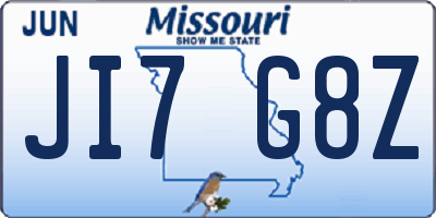 MO license plate JI7G8Z
