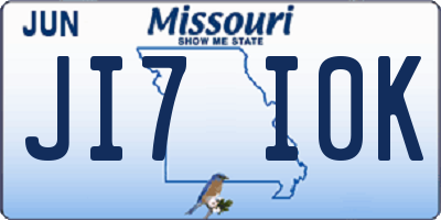 MO license plate JI7I0K