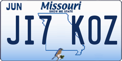 MO license plate JI7K0Z