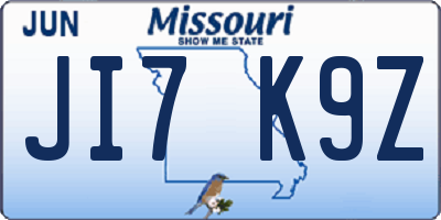 MO license plate JI7K9Z