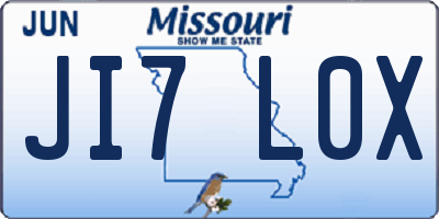 MO license plate JI7L0X