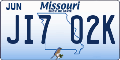 MO license plate JI7O2K