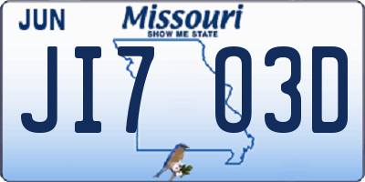 MO license plate JI7O3D