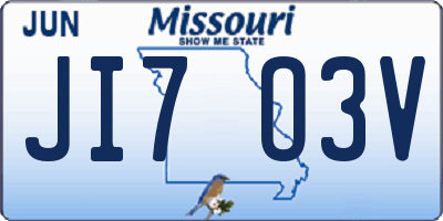 MO license plate JI7O3V