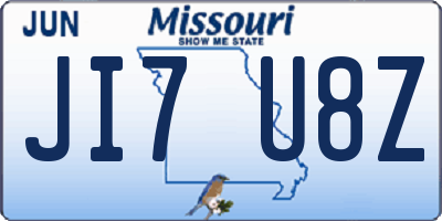 MO license plate JI7U8Z