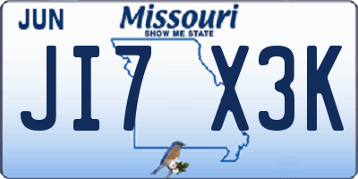 MO license plate JI7X3K