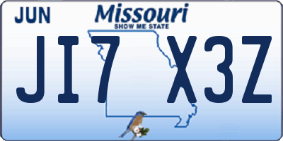MO license plate JI7X3Z