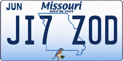 MO license plate JI7Z0D