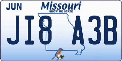 MO license plate JI8A3B