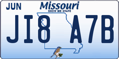 MO license plate JI8A7B