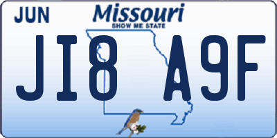 MO license plate JI8A9F