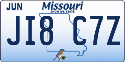 MO license plate JI8C7Z