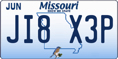 MO license plate JI8X3P
