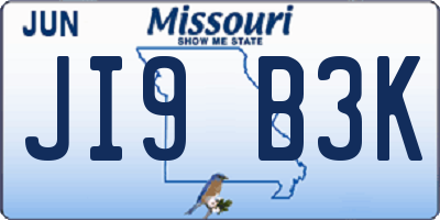 MO license plate JI9B3K