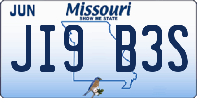 MO license plate JI9B3S