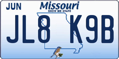MO license plate JL8K9B