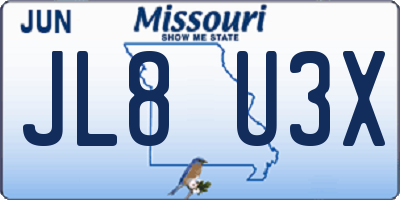 MO license plate JL8U3X