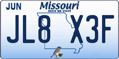 MO license plate JL8X3F