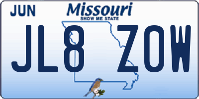 MO license plate JL8Z0W