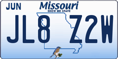 MO license plate JL8Z2W