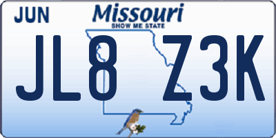 MO license plate JL8Z3K