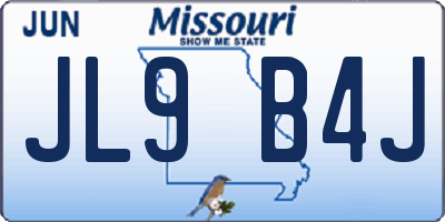 MO license plate JL9B4J