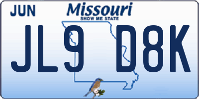 MO license plate JL9D8K