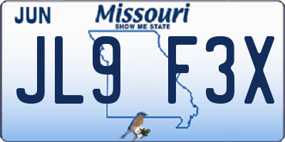 MO license plate JL9F3X