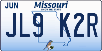 MO license plate JL9K2R