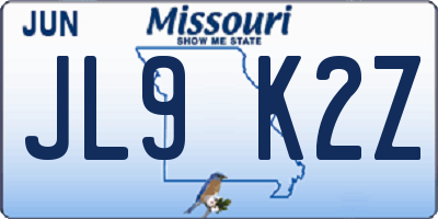 MO license plate JL9K2Z