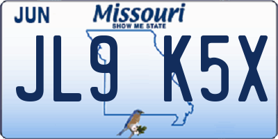 MO license plate JL9K5X