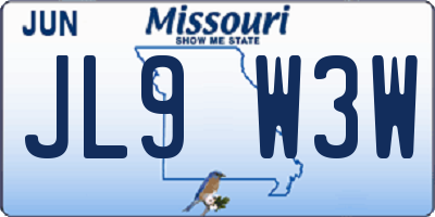 MO license plate JL9W3W