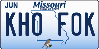 MO license plate KH0F0K
